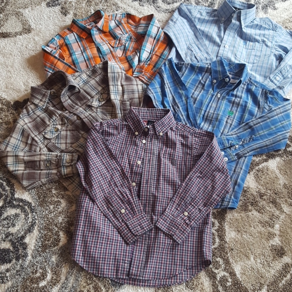 5 button down long sleve shirts.